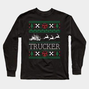 Christmas Trucker Truck Driver Ugly Christmas Sweater Long Sleeve T-Shirt